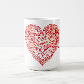Vintage Red Floral Heart Valentine's Day Classic Koffiemok