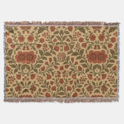 Vintage Red Green Floral  Deken (Voorkant)