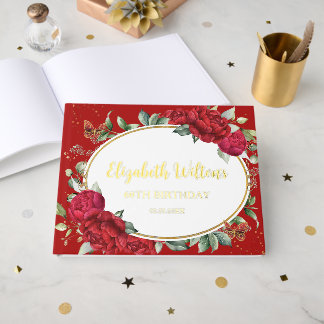 Vintage Red Peonies Floral Butterflies Birthday