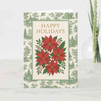 Vintage Red Poinsettia Holiday Card with Green Toi Kaart
