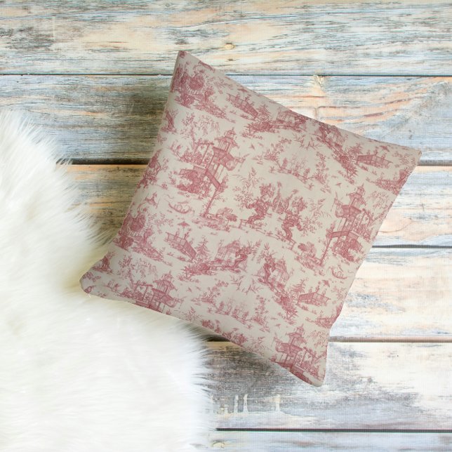 Vintage Red Toile Throw Pillow Kussen (Creator heeft geüpload)