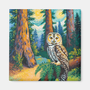 Vintage Redwood National Park Uil Van Gogh Stijl Magneet