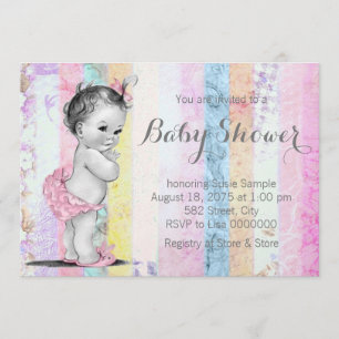 Vintage Regenboog Meisje Baby Shower Kaart