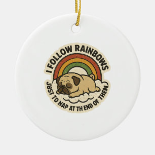 Vintage Regenboog Slaap Mops St.Patrick's Dag Keramisch Ornament