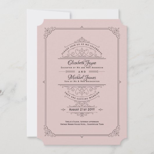 Vintage Regency Dusty Rose Mariage Invitations (Devant)