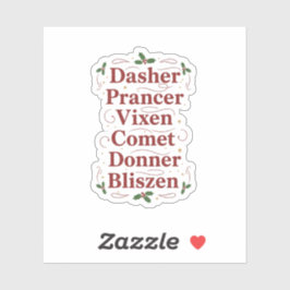 Vintage Reindeer Names List Dasher Dancer Xmas Sticker