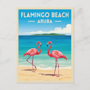 Vintage Reis Aruba Flamingo Strand Retro Landschap Briefkaart