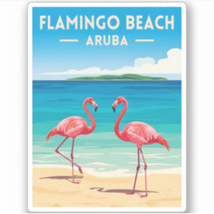 Vintage Reis Aruba Flamingo Strand Retro Landschap Sticker