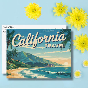 Vintage Reis Californië strand palmboom Verjaardag Briefkaart