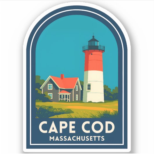 Vintage Reis Cape Cod Nauset Vuurtoren Retro Sticker (Voorkant)