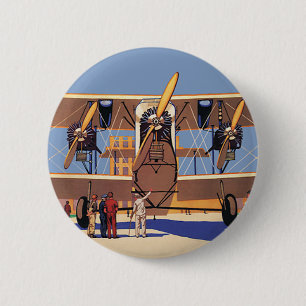 Vintage reis- en transportvliegtuig tweedekker ronde button 5,7 cm