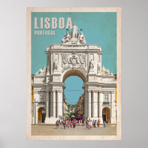 Vintage reis poster. Lissabon, Augusta straat boog Poster