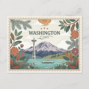 Vintage Reis Washington State Seattle Space Needle Feestdagenkaart