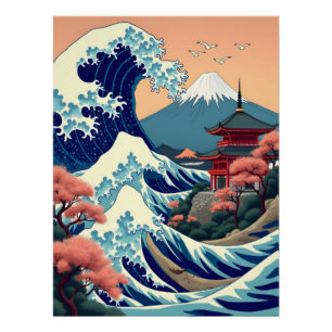 Vintage reisillustratie van Mt. Fuji Japan Perfect Poster