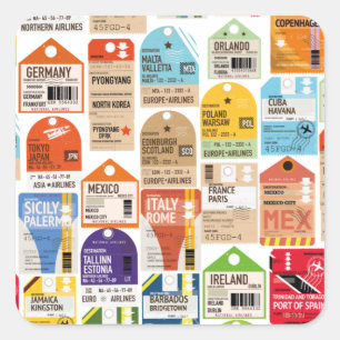 Vintage reiskaartenpatroon. vierkante sticker