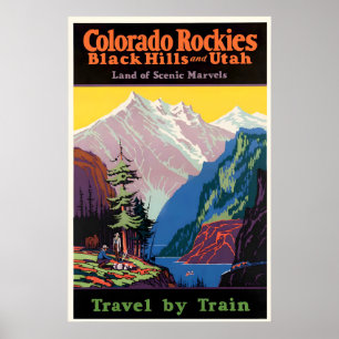 Vintage Reisposter – Colorado Rockies, Zwart Poster