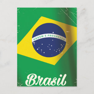 Vintage reisposter met de nationale vlag van Brazi Briefkaart
