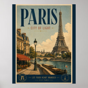 Vintage reisposter van Parijs, Stad van Licht met Poster