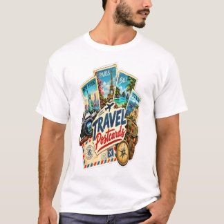 Vintage Reispostkaarten Sticker – Retro Wereld  T-shirt
