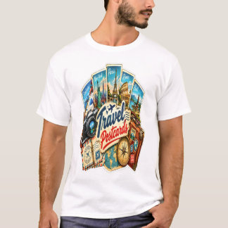 Vintage Reispostkaarten Sticker – Retro Wereld T-shirt