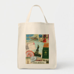 Vintage reisstempels en briefkaarten canvas tas