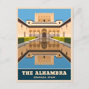 Vintage Reizen Alhambra Granada Spanje Retro Schil Briefkaart