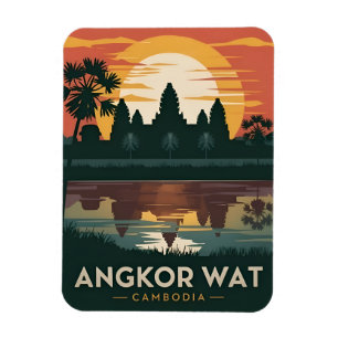 Vintage Reizen Angkor Wat Cambodja Retro Zonsonder Magneet