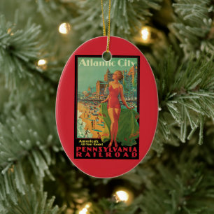 Vintage Reizen, Atlantic City Resort Strand Blondi Keramisch Ornament