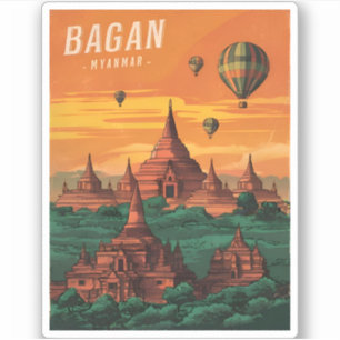 Vintage reizen Bagan Myanmar Sunset Retro Schilder Sticker