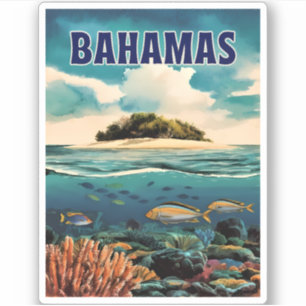 Vintage Reizen Bahama's Onderwater Retro Schildera Sticker