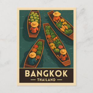 Vintage Reizen Bangkok Thailand drijvende markt Briefkaart