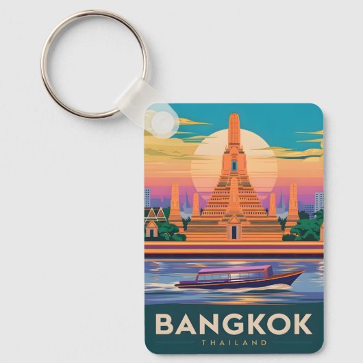 Vintage Reizen Bangkok Thailand Sunset Temple Sleutelhanger (Voorkant)