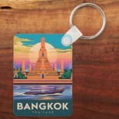 Vintage Reizen Bangkok Thailand Sunset Temple Sleutelhanger (Achterkant)