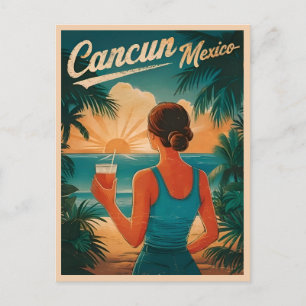 Vintage reizen Cancun Mexico kust Retro Schilderac Briefkaart