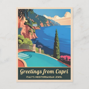 Vintage Reizen Capri Italië Seaside Retro Schilder Briefkaart