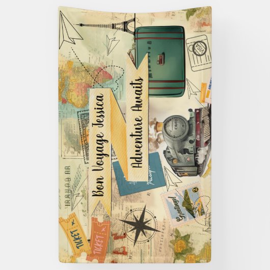 Vintage Reizen Collage Banner (Verticaal)