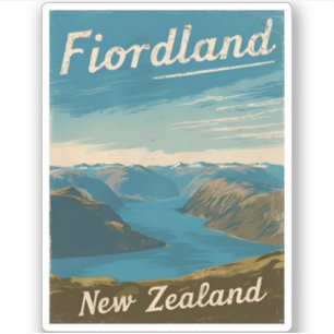 Vintage Reizen Fiordland Nieuw-Zeeland Retro Schil Sticker