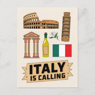 Vintage Reizen Italië Iconische Nationale Symbolen Briefkaart