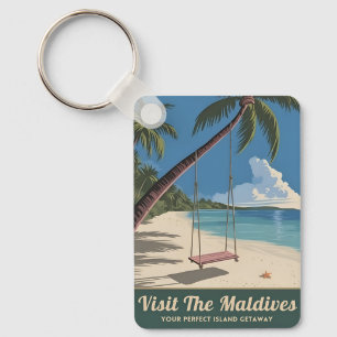 Vintage Reizen Malediven Island Seaside Schilderac Sleutelhanger
