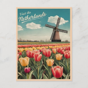 Vintage Reizen Nederland Tulpen Retro Schilderacht Briefkaart
