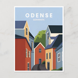 vintage reizen Odense Denemarken stads huizen Briefkaart