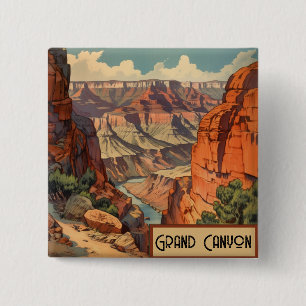 Vintage Reizen Poster Grand Canyon Colorado River Vierkante Button 5,1 Cm
