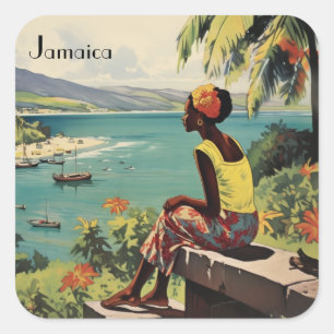 Vintage Reizen Poster Jamaicaanse vrouw Vierkante Sticker