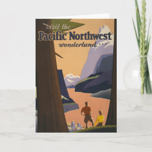 Vintage Reizen Poster met uitzicht over de bergen Kaart