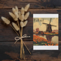 Vintage Reizen Poster van Nederland, tulpen en mol
