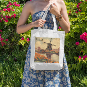Vintage Reizen Poster van Nederland, tulpen en mol Tote Bag