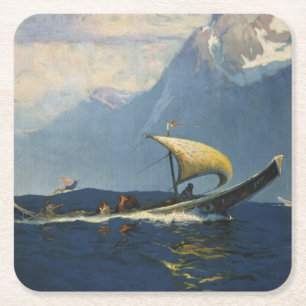Vintage Reizen Poster voor Alaska Noordelijke Stil Vierkante Kartonnen Onderzetter