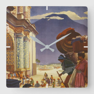 Vintage Reizen Poster voor Guatemala Vierkante Klok