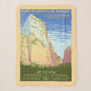 Vintage Reizen Poster voor Zion National Park Sherpa Deken