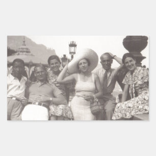 Vintage reizen poster zwart-wit foto rechthoekige sticker